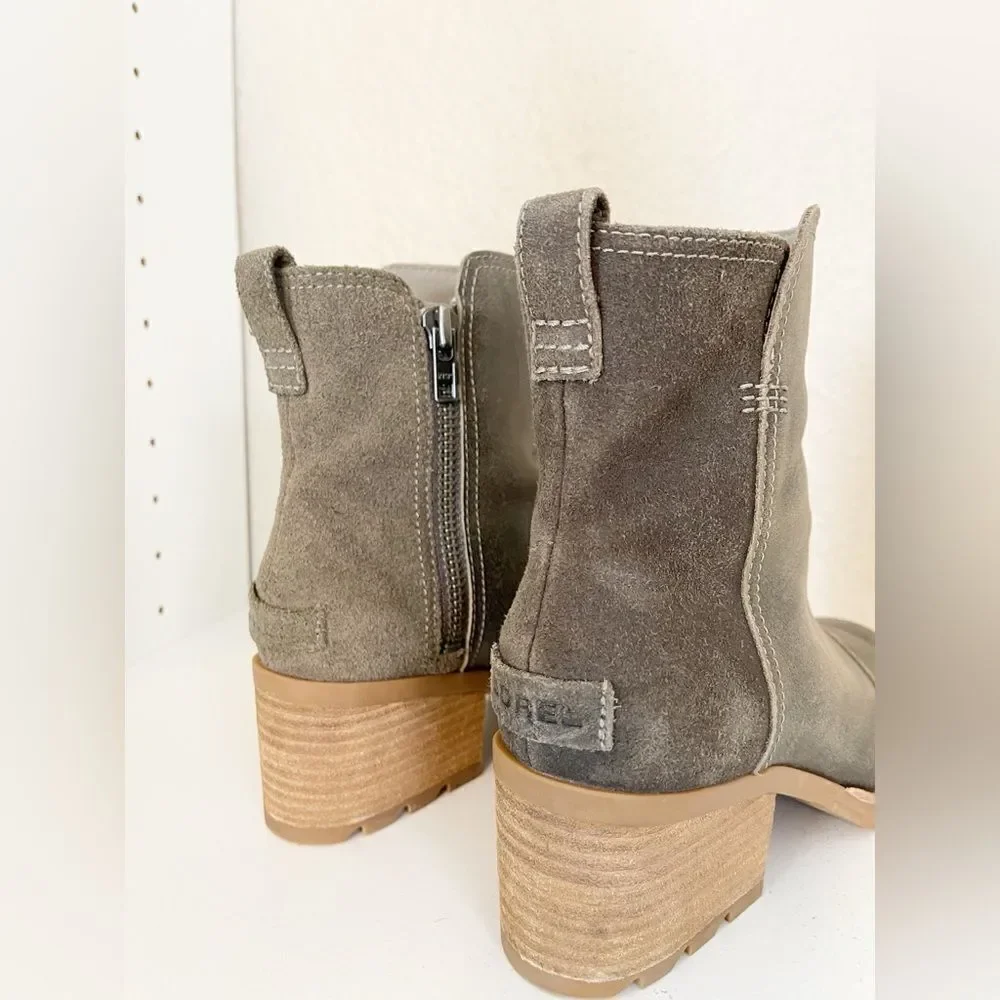 Sorel Cate Bootie Ankle Boot Leather Block Heel Major Brown. 7 - Picture 10 of 13